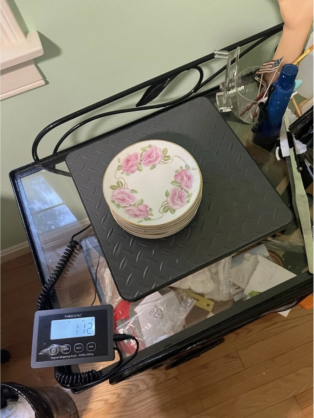 c 1900s 6 Bread Butter Plated Pink Roses Porcelain, 5”
